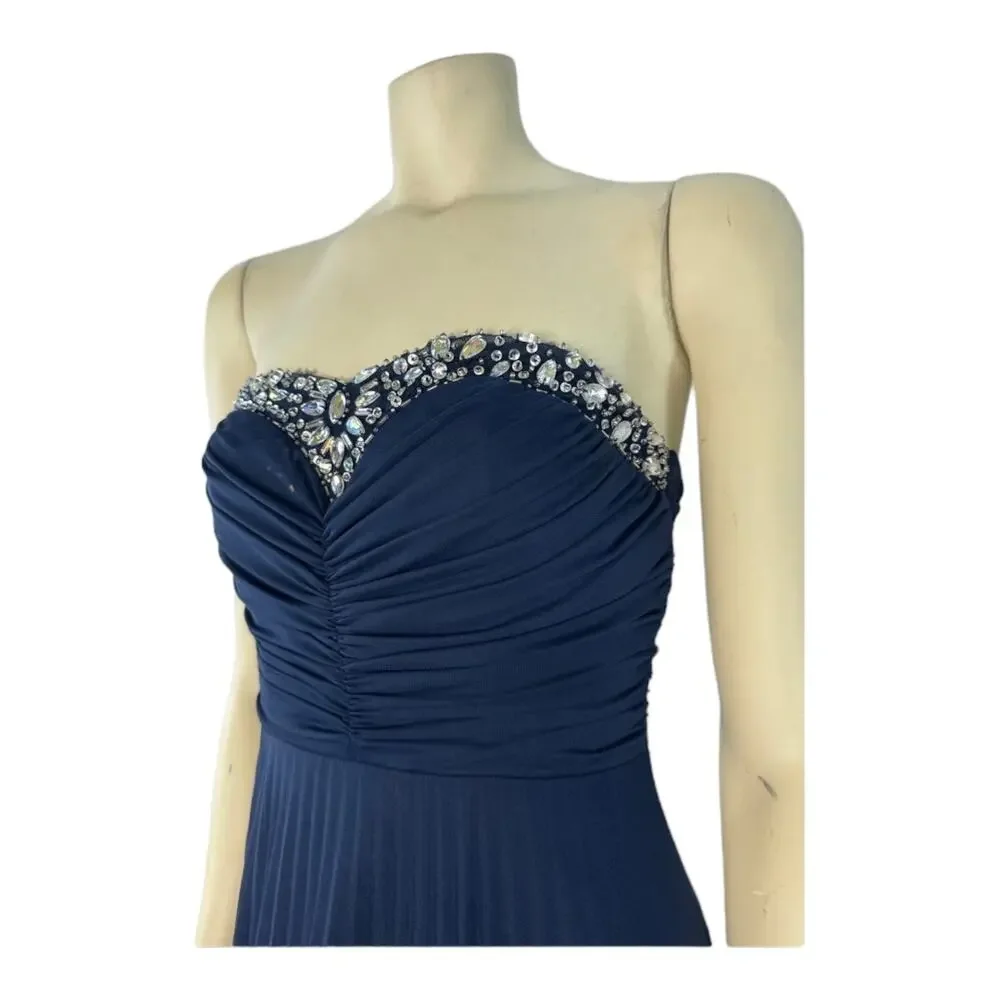 B. Darlin Navy Blue Strapless Maxi Jewel design prom dress size 3-4